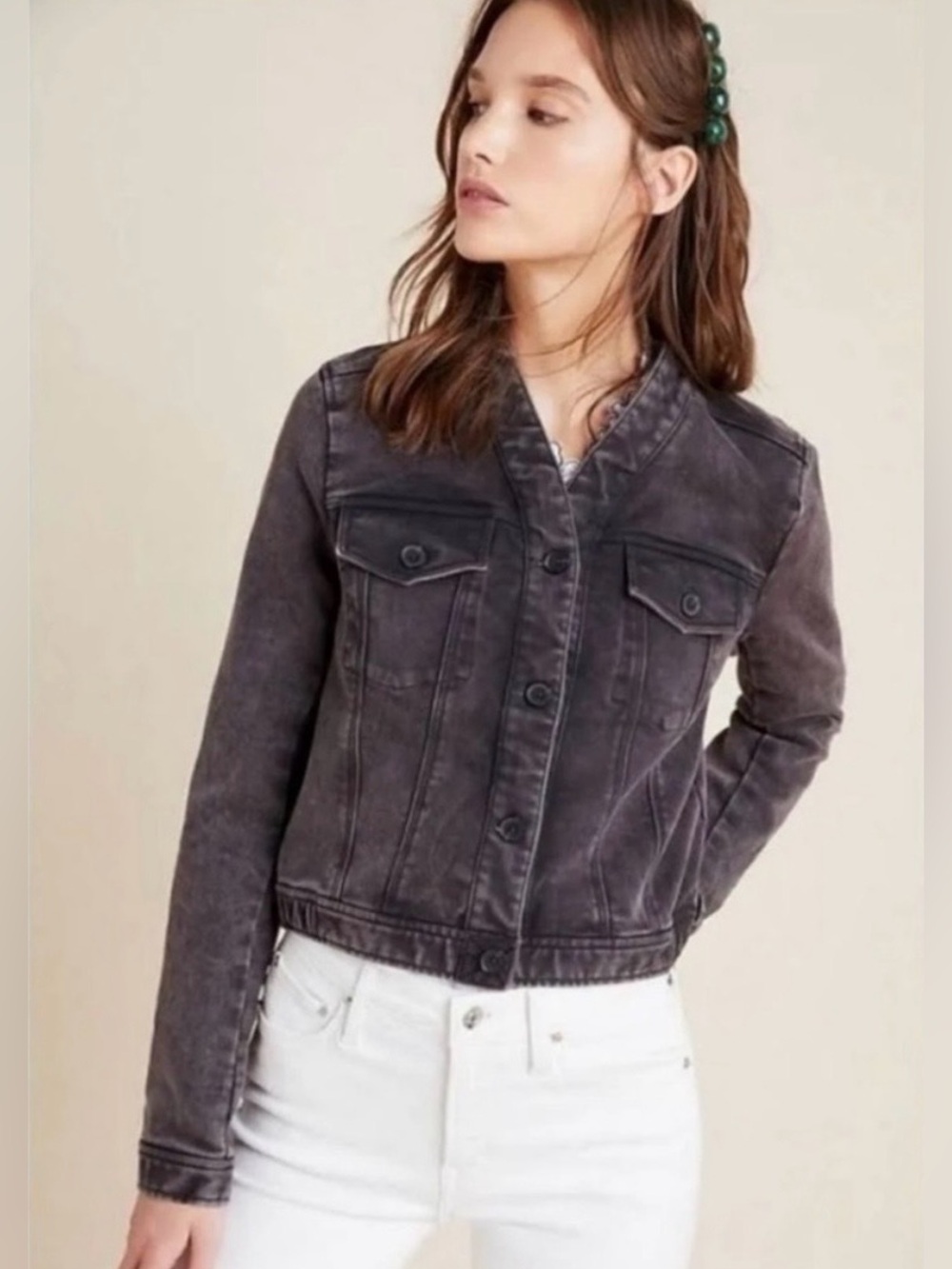 Gray Stretch Denim Bomber Jacket XL Acid Wash Grunge Goth Utility Layering
